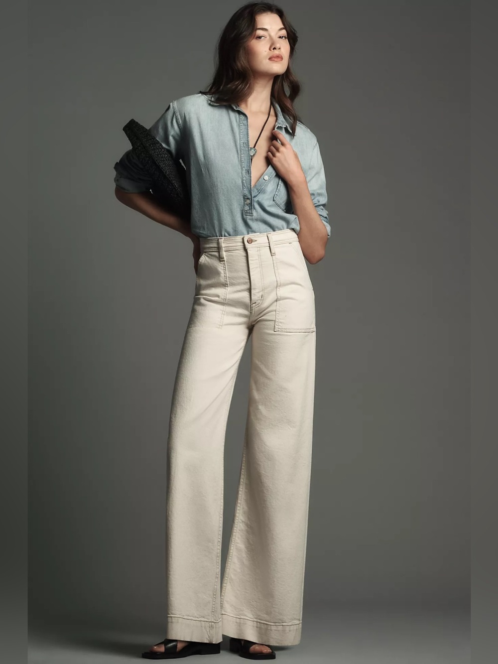Pistola Penny Utility Wide Leg Jeans 30 Cream Denim Ecru Minimalist Quiet Luxury